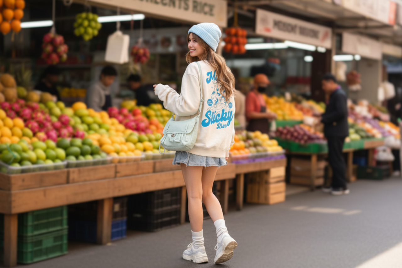 THAITOWN- MANGO & STICKY RICE CREW SWEATER CREAM